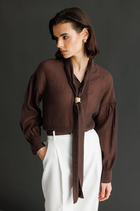 V-Ausschnitt Bluse mit Bindegürtel - Image 5