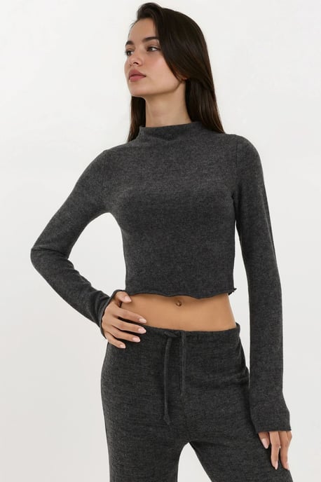 Weiche strukturierte Halb-Turtleneck Cropped-Bluse - Image 1