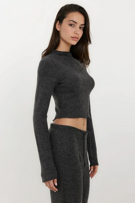 Weiche strukturierte Halb-Turtleneck Cropped-Bluse - Image 3