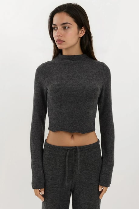 Weiche strukturierte Halb-Turtleneck Cropped-Bluse - Image 6