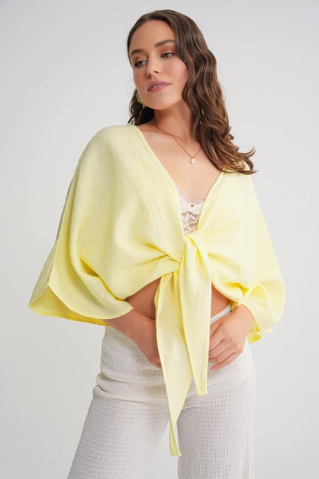 Texturierte V-Ausschnitt Bolero Bluse - Image 3