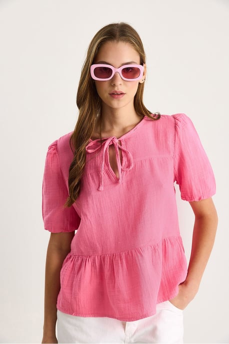 Bluse mit Rundhalsausschnitt und Bindeband - Image 2