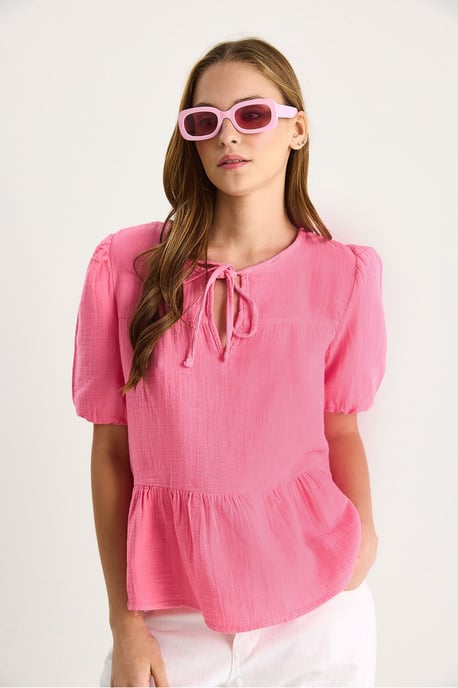Bluse mit Rundhalsausschnitt und Bindeband - Image 3