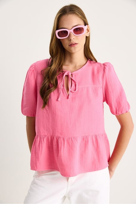 Bluse mit Rundhalsausschnitt und Bindeband - Image 4
