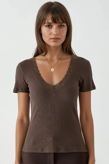 V-Ausschnitt Bluse mit Spitzendetails - Image 6