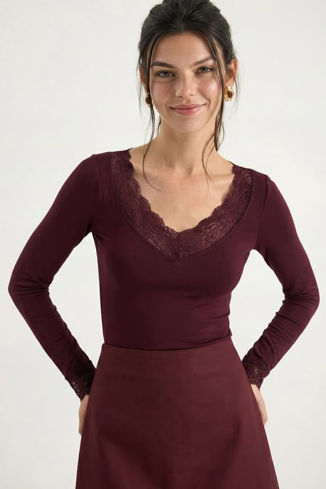 Spitzenverzierter V-Ausschnitt-Bluse - Image 3