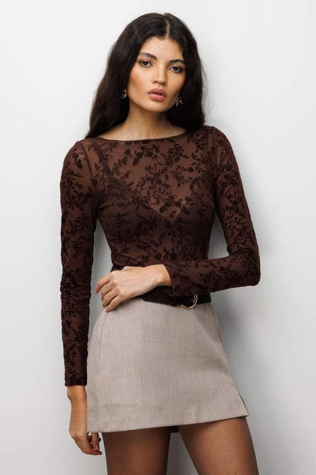 Blumen Bootsausschnittbluse mit elastischen Details - Image 3