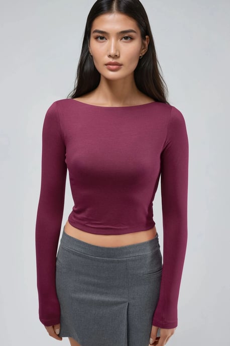 Schmal geschnittene, gekürzte Bluse mit Rückenausschnitt - Image 2