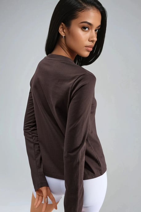 Langarmshirt mit Rundhalsausschnitt Basic-Bluse - Image 2