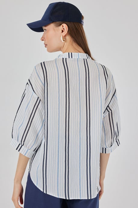 Gestreifte V-Ausschnitt-Bluse - Image 6