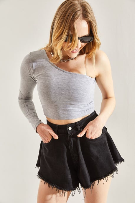 Asymmetrische Kragen Cropped Bluse - Image 2