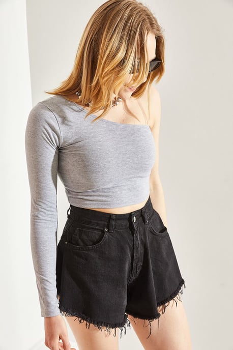 Asymmetrische Kragen Cropped Bluse - Image 3