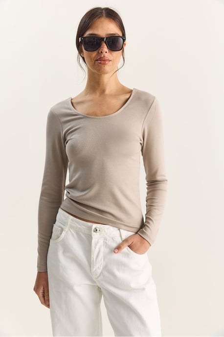 Slim Fit U-Hals Strickbluse - Image 4