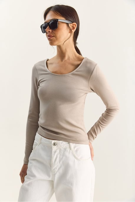Slim Fit U-Hals Strickbluse - Image 5