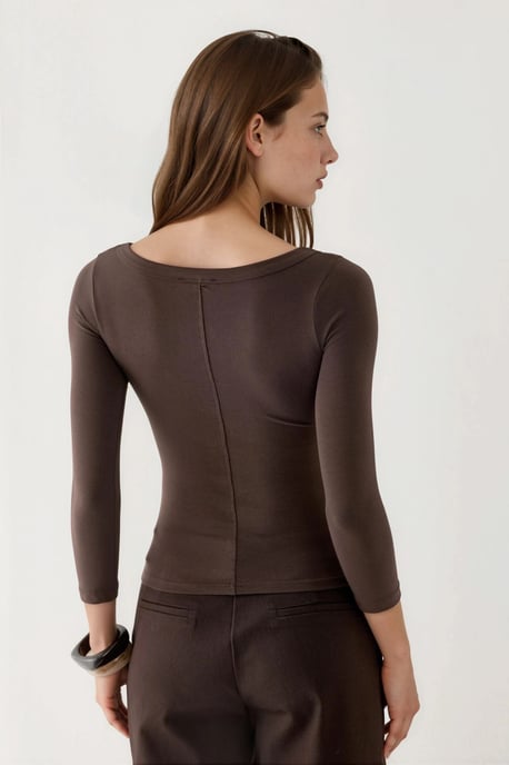 Rippstrick Bluse mit Rundhalsausschnitt und langen Ärmeln - Image 3