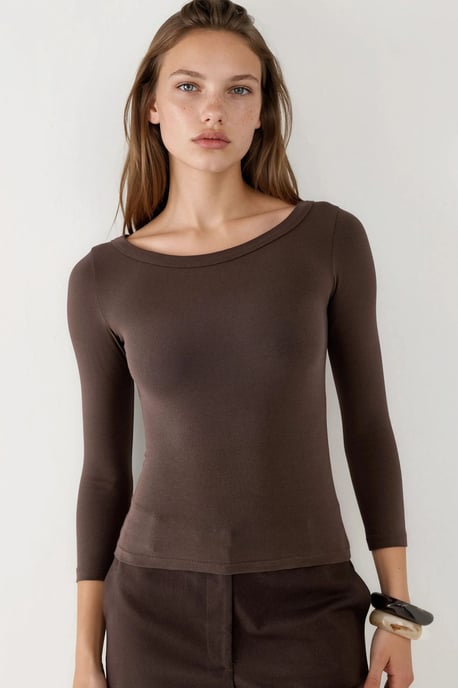 Rippstrick Bluse mit Rundhalsausschnitt und langen Ärmeln - Image 5
