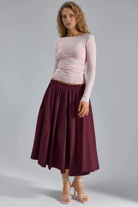 Figurbetonte Langarm-Bluse mit Flockdruck aus Tüll - Image 5