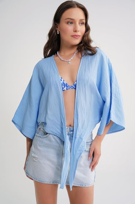 Strukturierte V-Ausschnitt Bolero Bluse - Image 3