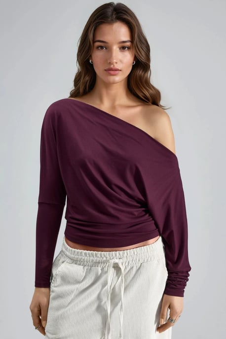 Boot-Ausschnitt Drapierte Bluse - Image 1