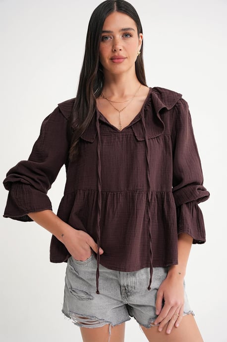 Flatternde Bluse mit Schalkragen und Bindeband - Image 3