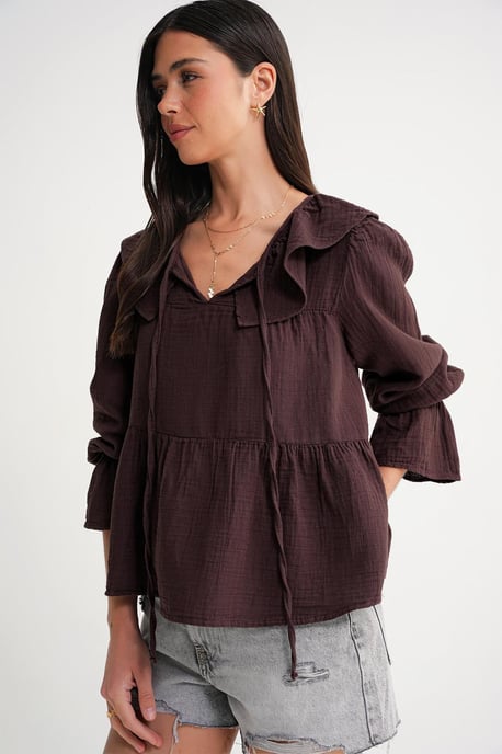 Flatternde Bluse mit Schalkragen und Bindeband - Image 4