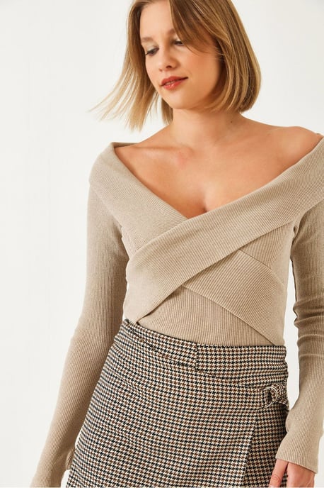 Trägerlose gerippte Texturbluse - Image 1