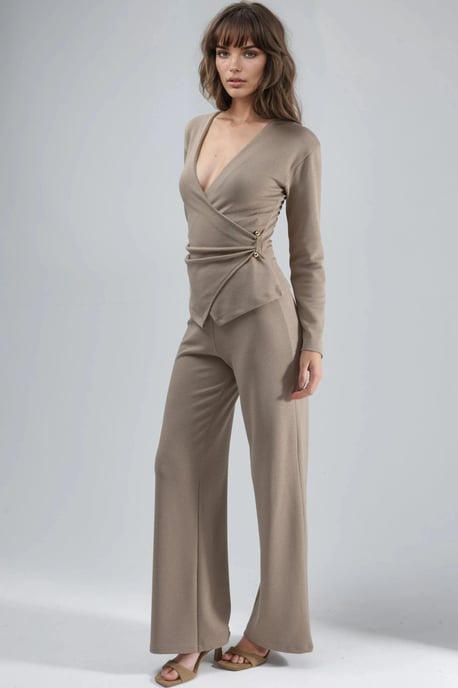 Accessoire Detail V-Ausschnitt Langarm Wickelbluse - Image 2