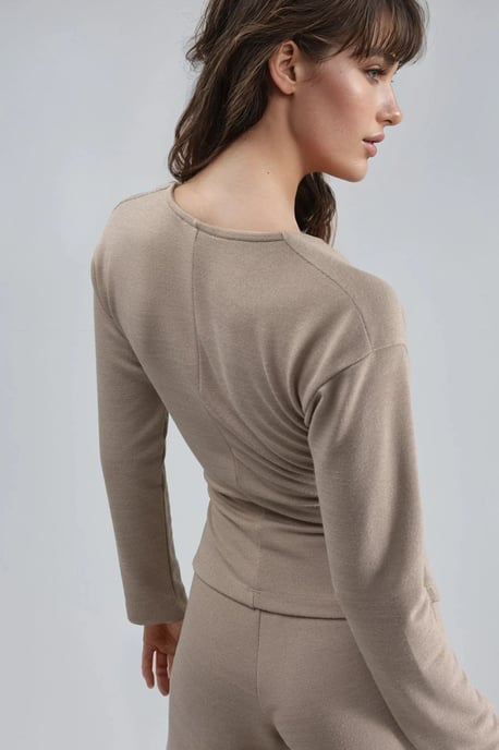 Accessoire Detail V-Ausschnitt Langarm Wickelbluse - Image 4