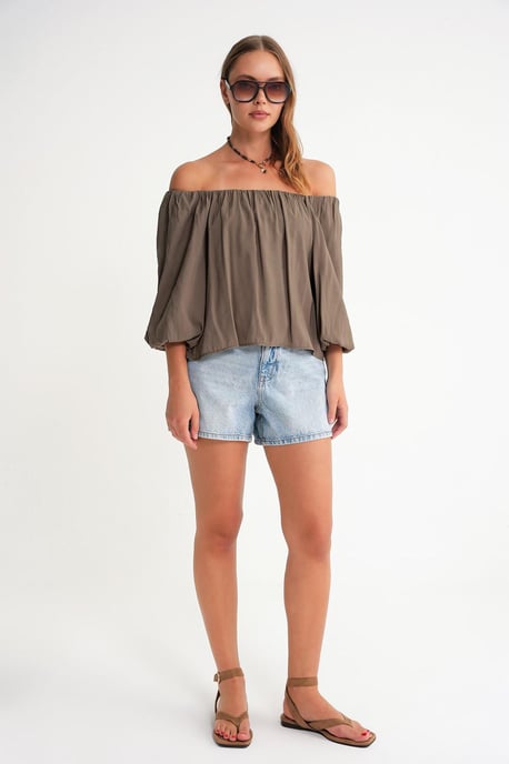 Modal gemischte Bluse mit Madonna-Kragen und Rüschen-Detail - Image 2