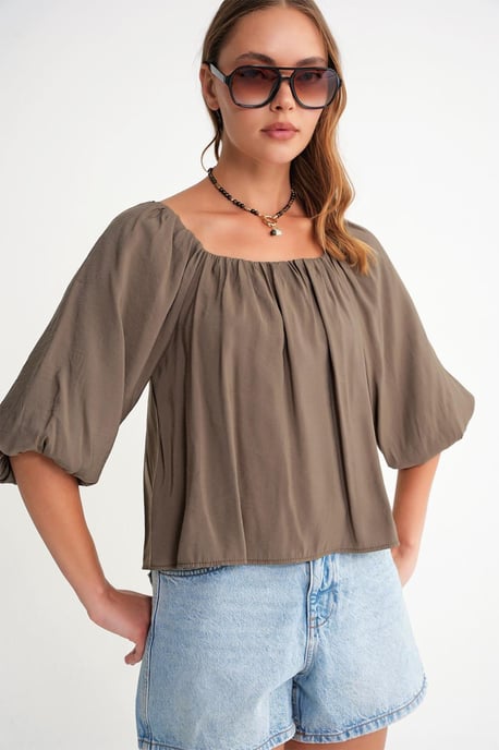 Modal gemischte Bluse mit Madonna-Kragen und Rüschen-Detail - Image 5