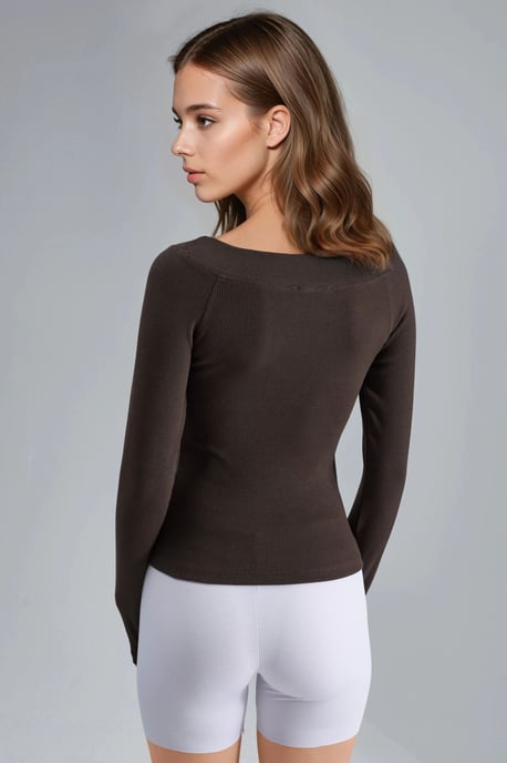 Schlanke Passform Ripp-Boots-Ausschnitt Bluse - Image 2