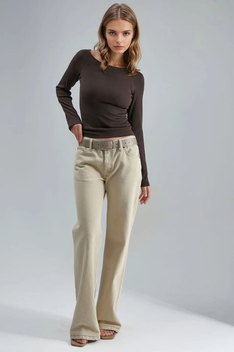 Schlanke Passform Ripp-Boots-Ausschnitt Bluse - Image 5