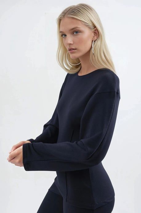 Crew-Neck Langarm Figurbetonte Bluse - Image 2
