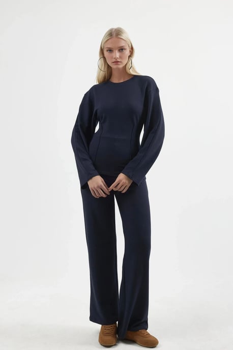Crew-Neck Langarm Figurbetonte Bluse - Image 4
