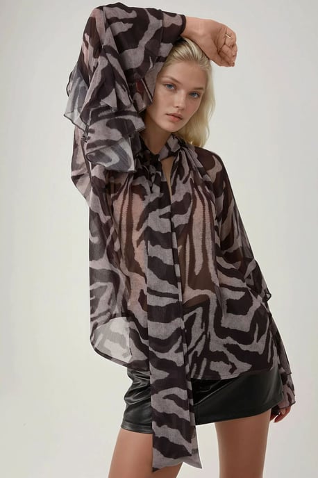 Bluse mit Rüschendetails im Zebra-Print - Image 2