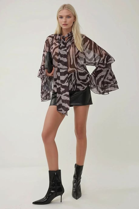 Bluse mit Rüschendetails im Zebra-Print - Image 4