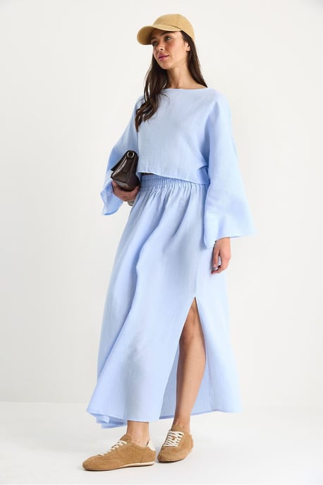 Strukturierte Bluse mit Rundhalsausschnitt und Rock-Set - Image 2