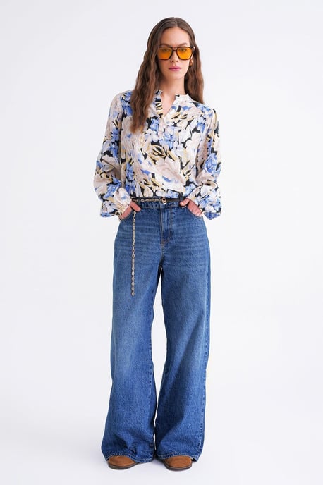 Bluse mit floralem Druck und langen Ärmeln im Mandarin-Kragen-Stil - Image 2