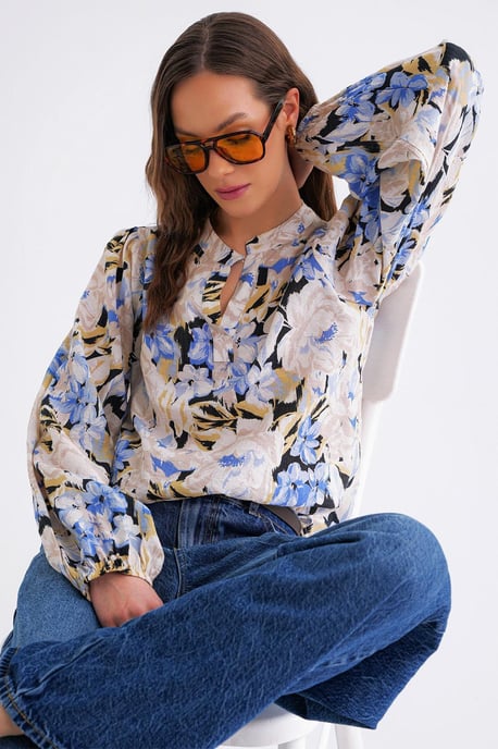 Bluse mit floralem Druck und langen Ärmeln im Mandarin-Kragen-Stil - Image 4