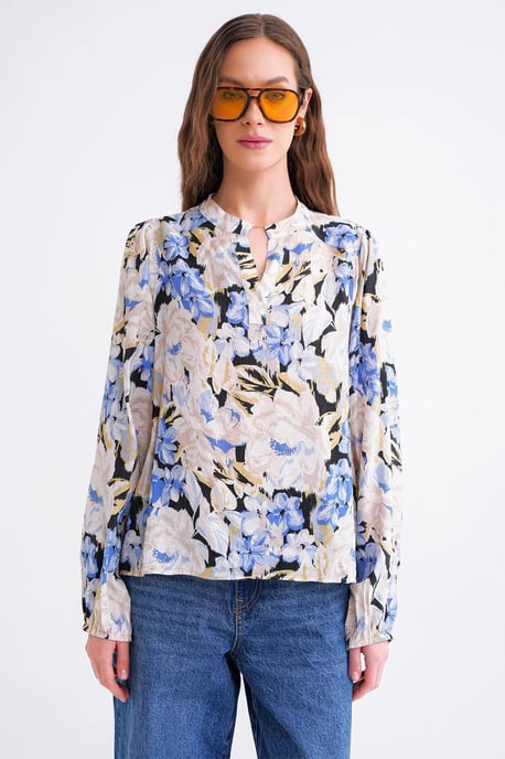 Bluse mit floralem Druck und langen Ärmeln im Mandarin-Kragen-Stil - Image 5