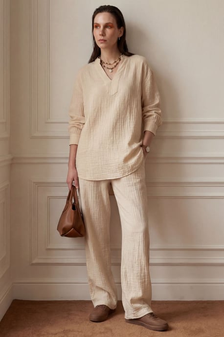 V-Ausschnitt Bluse & Schlaghose Muslin Zweiteiliges Set - Image 5