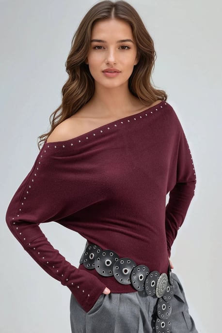 Bootsausschnitt-Bluse mit Stein-Accessoire - Image 2