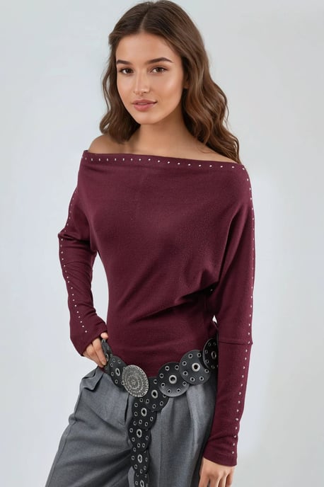 Bootsausschnitt-Bluse mit Stein-Accessoire - Image 4