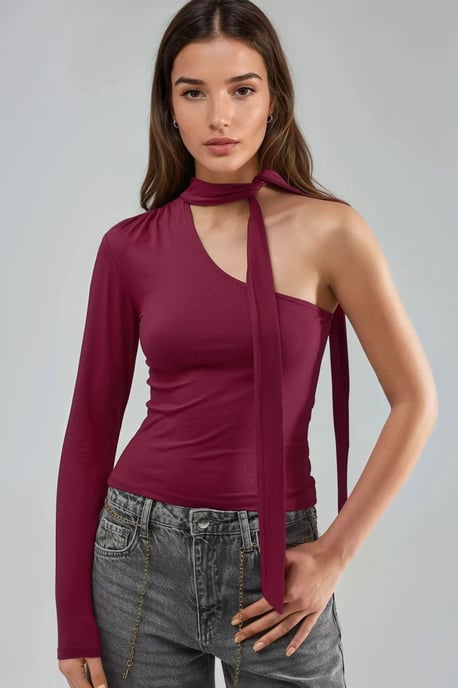Bluse mit einem Ärmel und Schal-Detail - Image 1