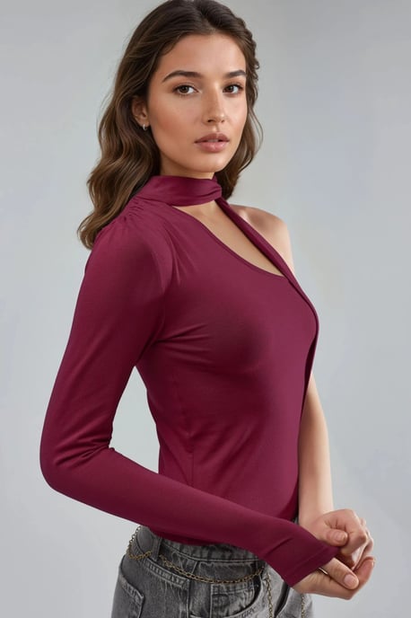 Bluse mit einem Ärmel und Schal-Detail - Image 4