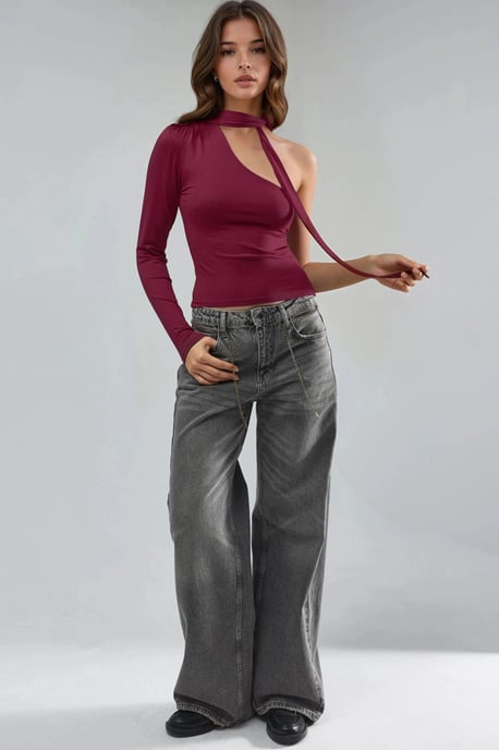 Bluse mit einem Ärmel und Schal-Detail - Image 5