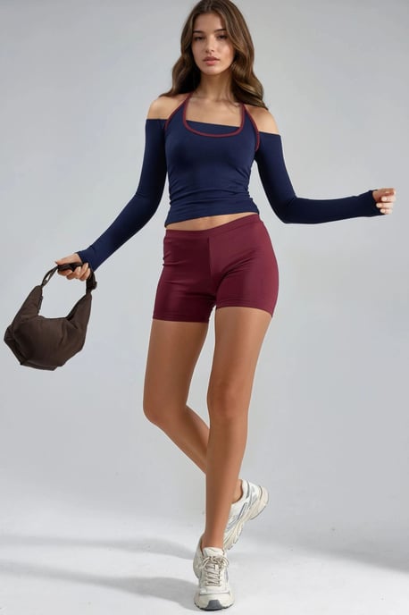 Slim Fit Strickbluse mit U-Ausschnitt und kontrastierendem Besatz - Image 4