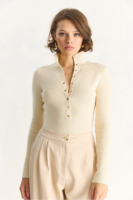 Taillierte Langarm-Strickbluse mit Druckknopfverschluss - Image 2