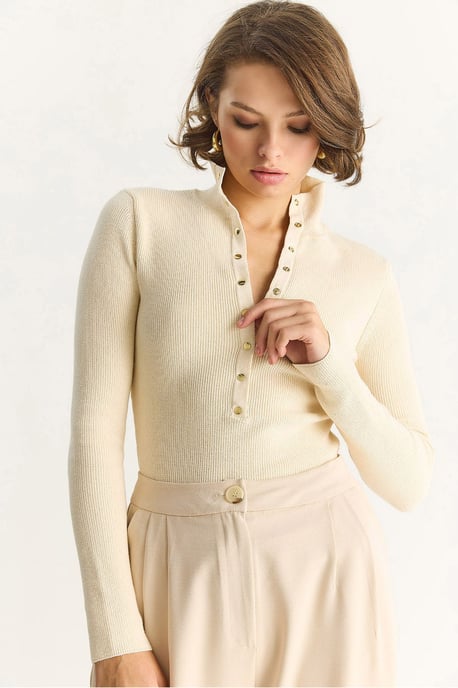 Taillierte Langarm-Strickbluse mit Druckknopfverschluss - Image 4