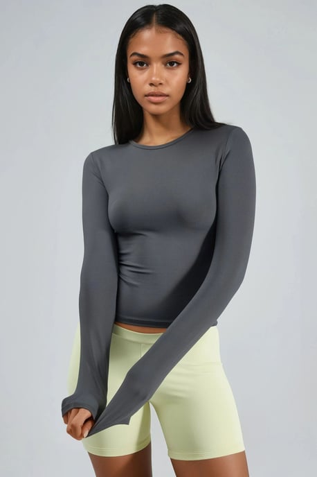 Slim Fit Rundhals Langarmbluse - Image 1
